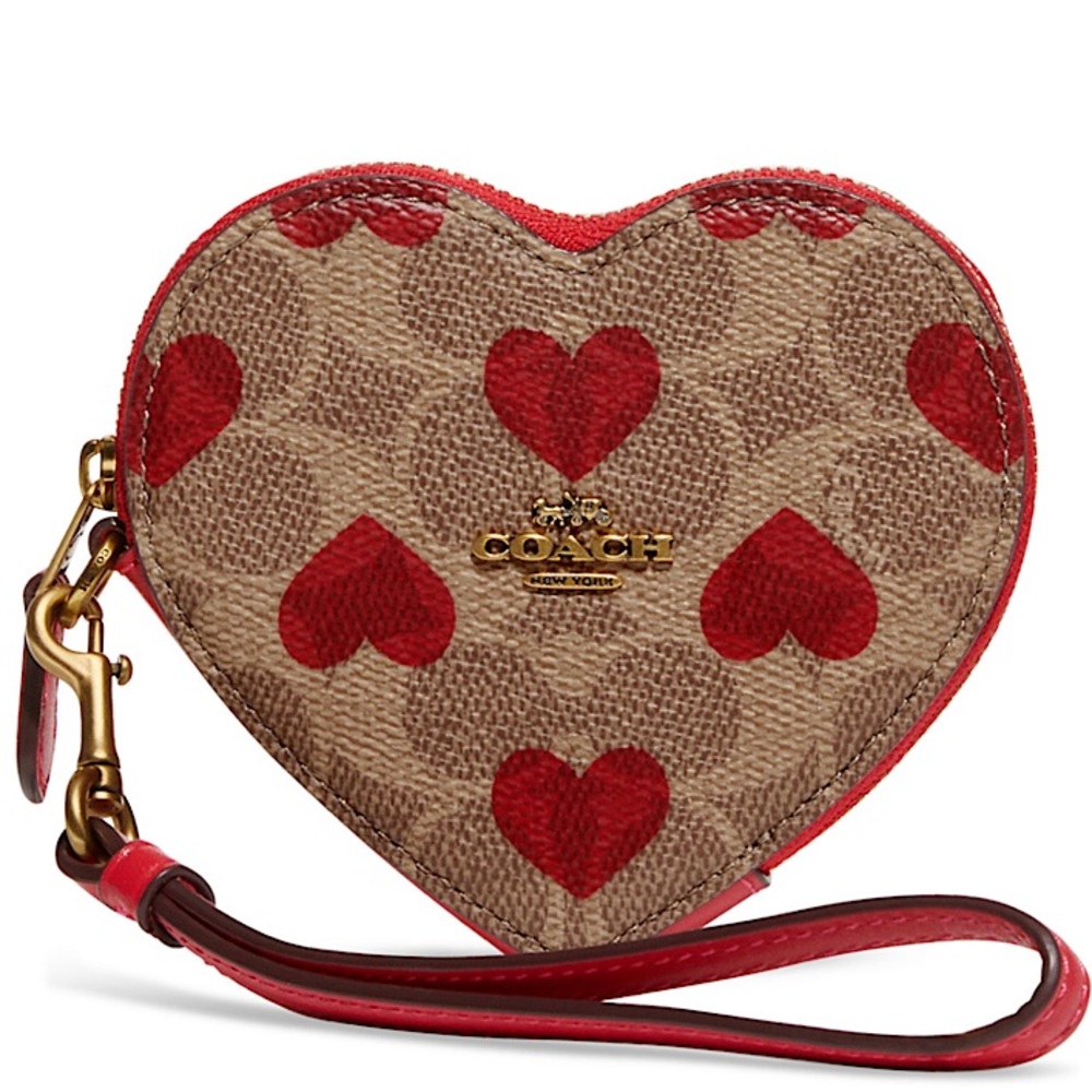 NWT Heart Coin Case In Signature Canvas With Heart Print